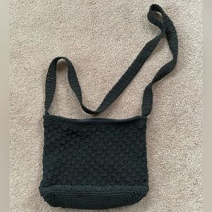 Black knitted crocheted crossbody bag